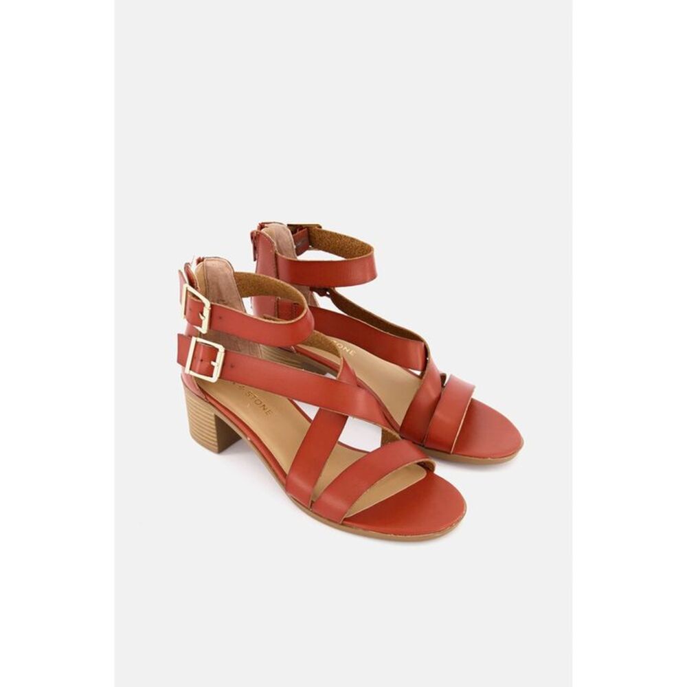 SUN STONE Womens Brown Ankle-Strap Quinn Round Toe Block Heel Sandals 5.5 M